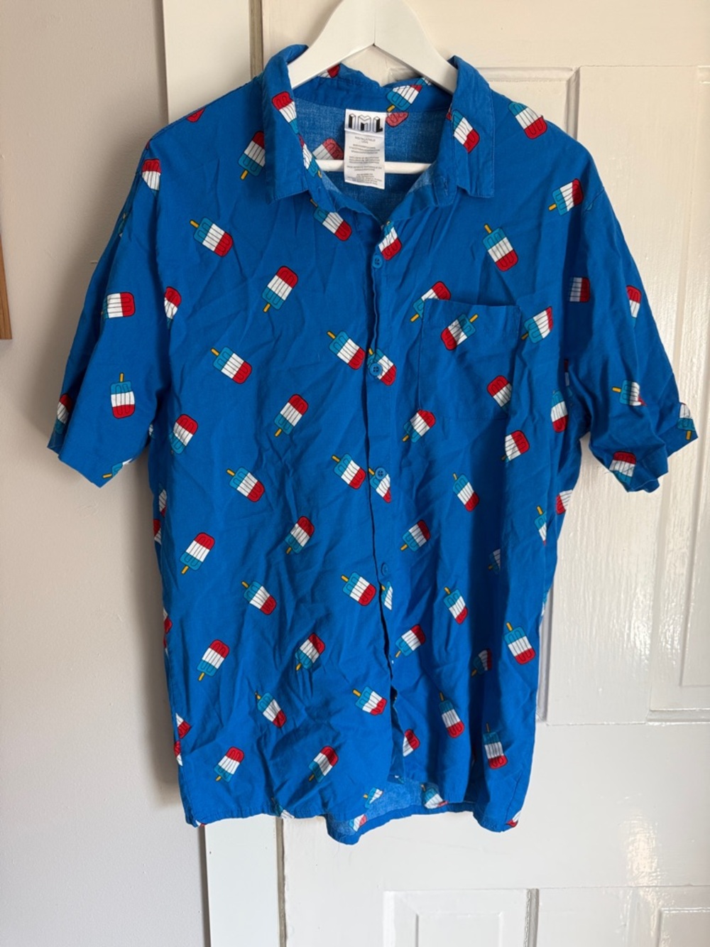 Men's Short-Sleeve Blue Popsicle Print Button-Down Shirt